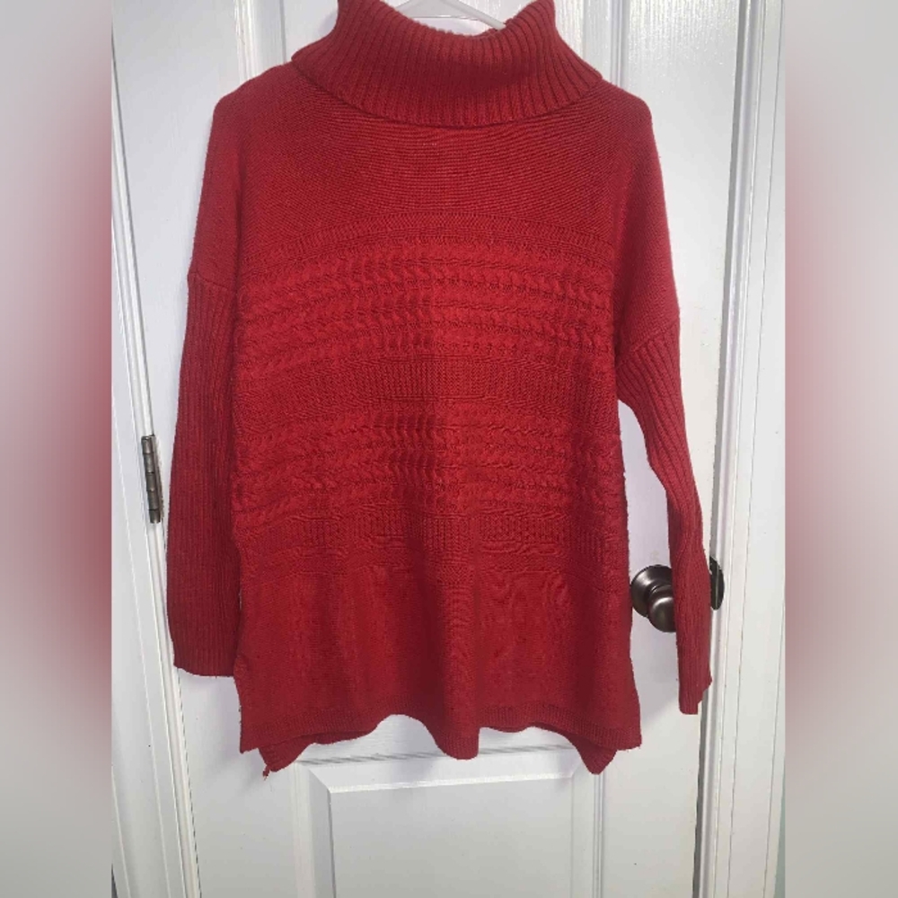 Liz Clairborne Cozy Red Turtleneck Cableknit Sweater Women's L Winter